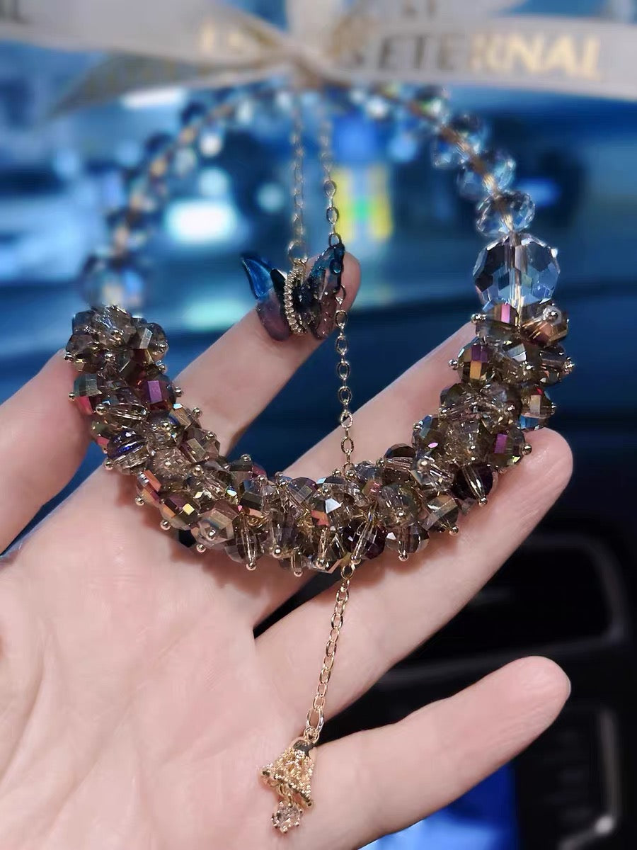 Luxury Crystal Butterfly Car Hanging Ornament - Rearview Mirror Pendant close up