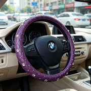 Luxury Purple Leather Diamond Steering Wheel Cover