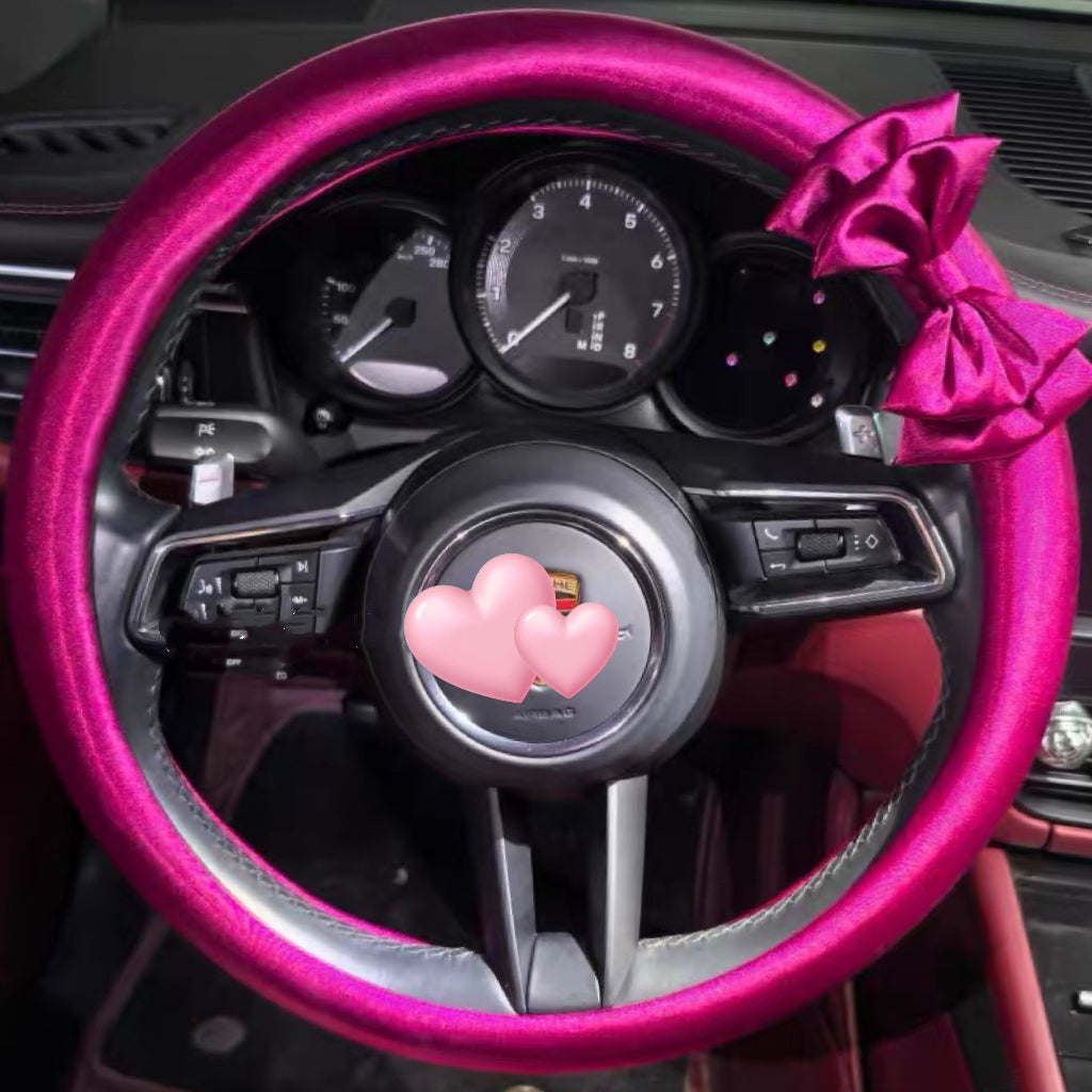 Sweet Satin Bow Steering Wheel Cover Beetroot