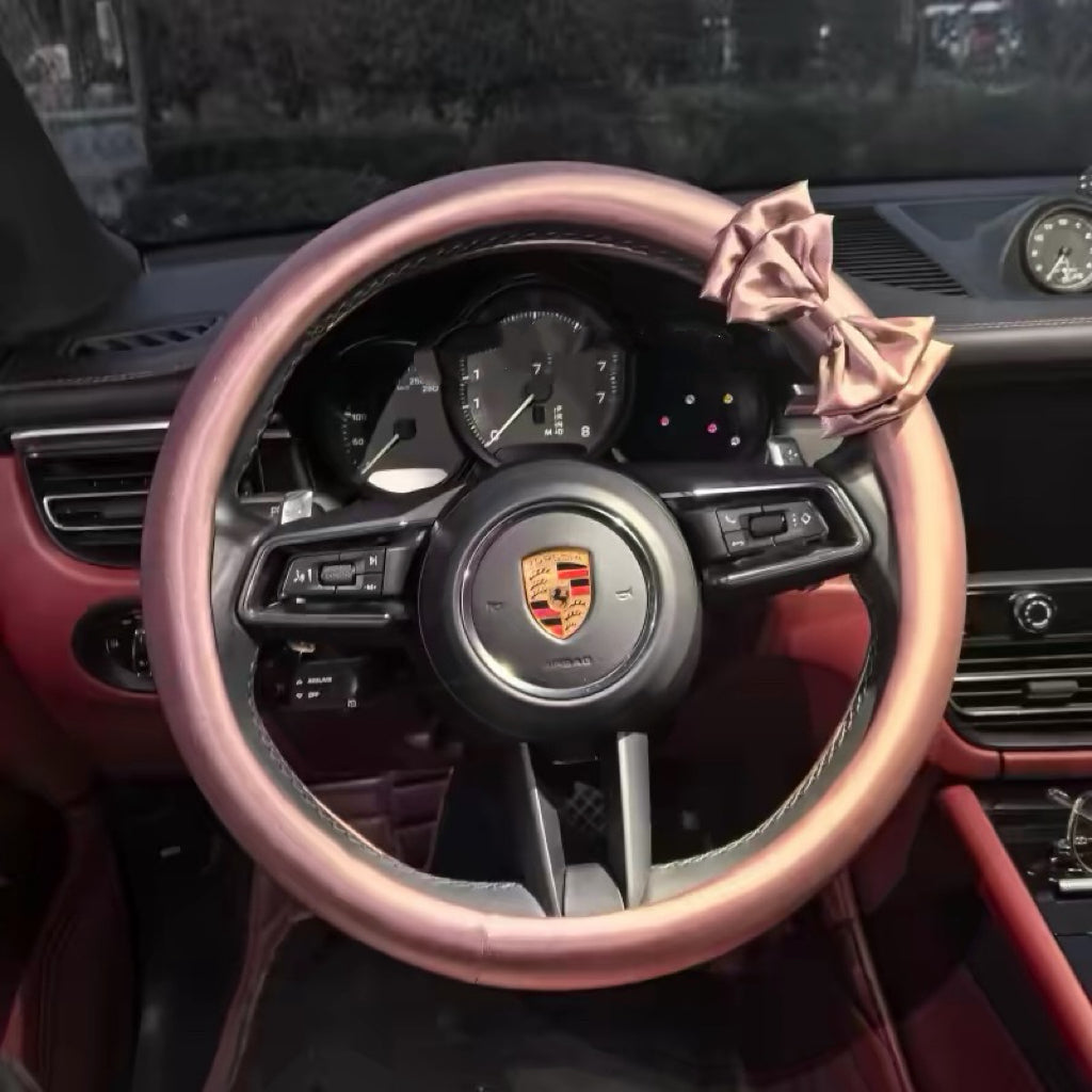 Sweet Satin Bow Steering Wheel Cover Morandi Purple with bow