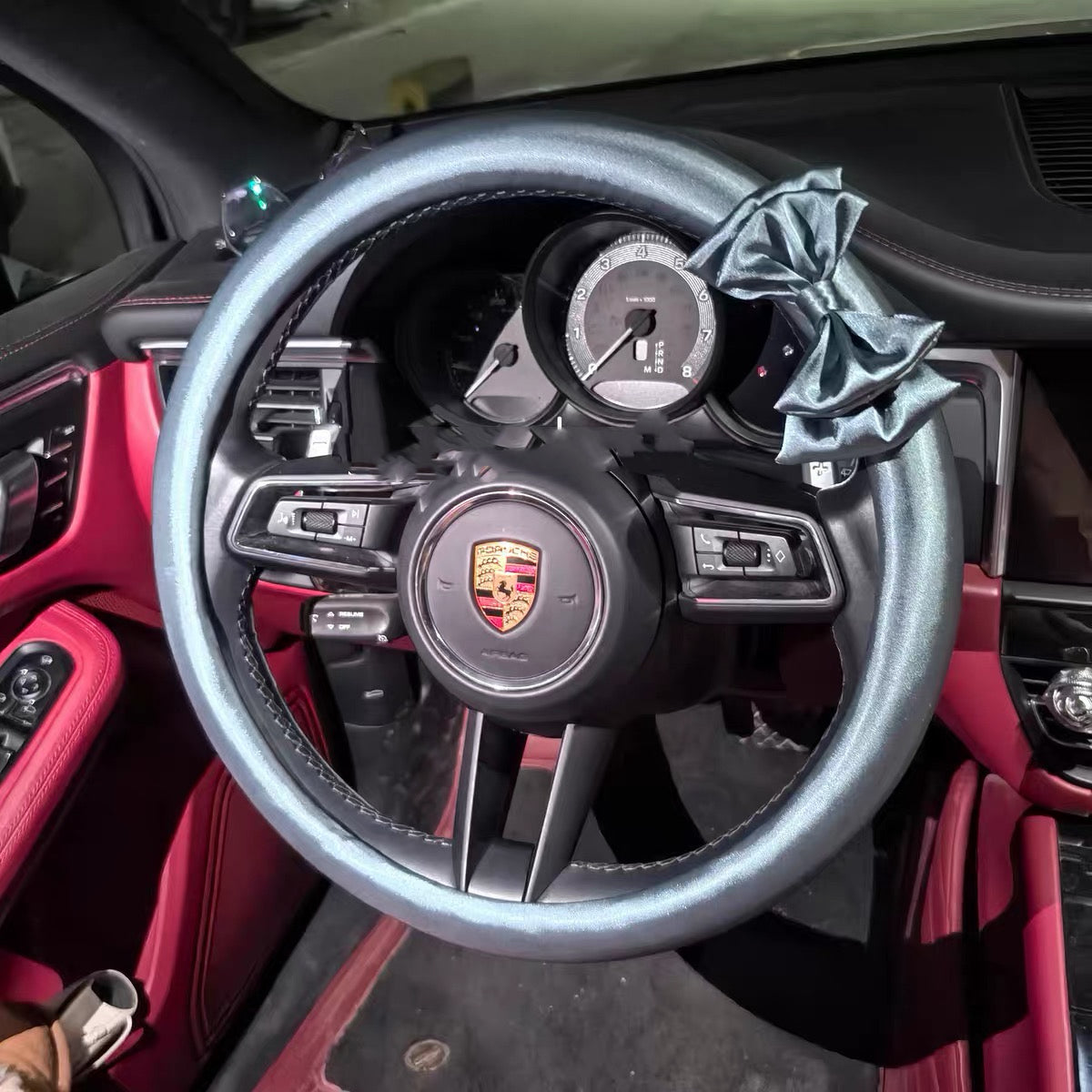Sweet Satin Bow Steering Wheel Cover Slate Blue