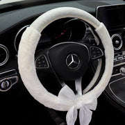 Plush Diamond Steering Wheel Cover with Adjustable Bow close up
