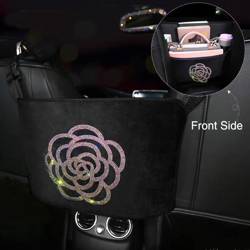 Luxury Rhinestone Camellia Between Seat Car Organizer 