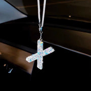Rhinestone crystal letter X car rearview mirror charm hanging on interior mirror, bling alphabet pendant with silver chain