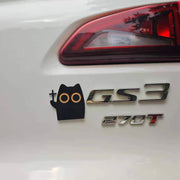 Funny black cat metal badge next to tailgate lettering