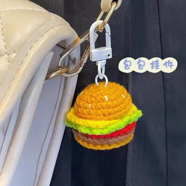 Crochet Hamburger French Fries Car Charm Pendant or Keychain - HANDMAD