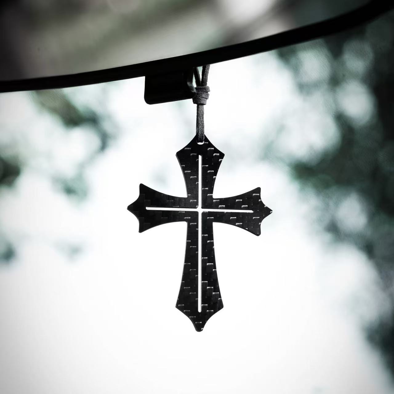 Carbon fiber cross car pendant