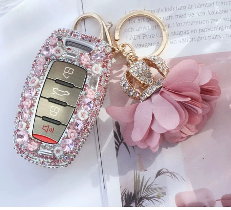 Pink Haval Haval Bling Car Key Leather Holder with Rhinestones- Pink/Purple/Silve