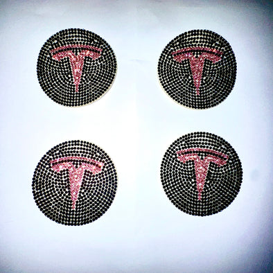 Black and Pink Bling TESLA Model 3/S/X/Y LOGO Stickers for wheel Center Caps Emblem Made w/ Rhinestones