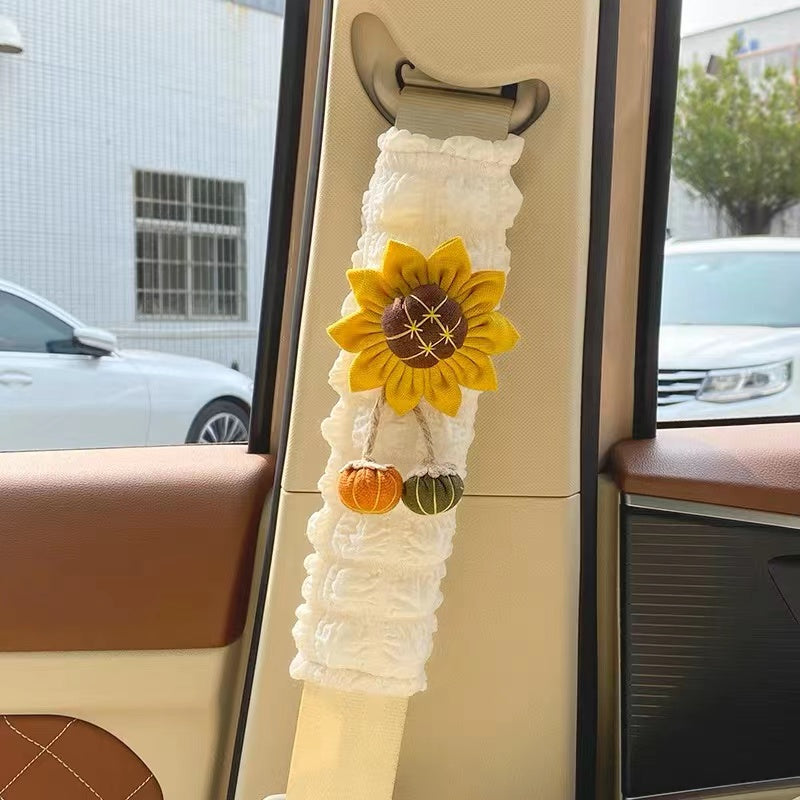 Soft and Comforting Seat Belt Cover with Sunflower Decoration