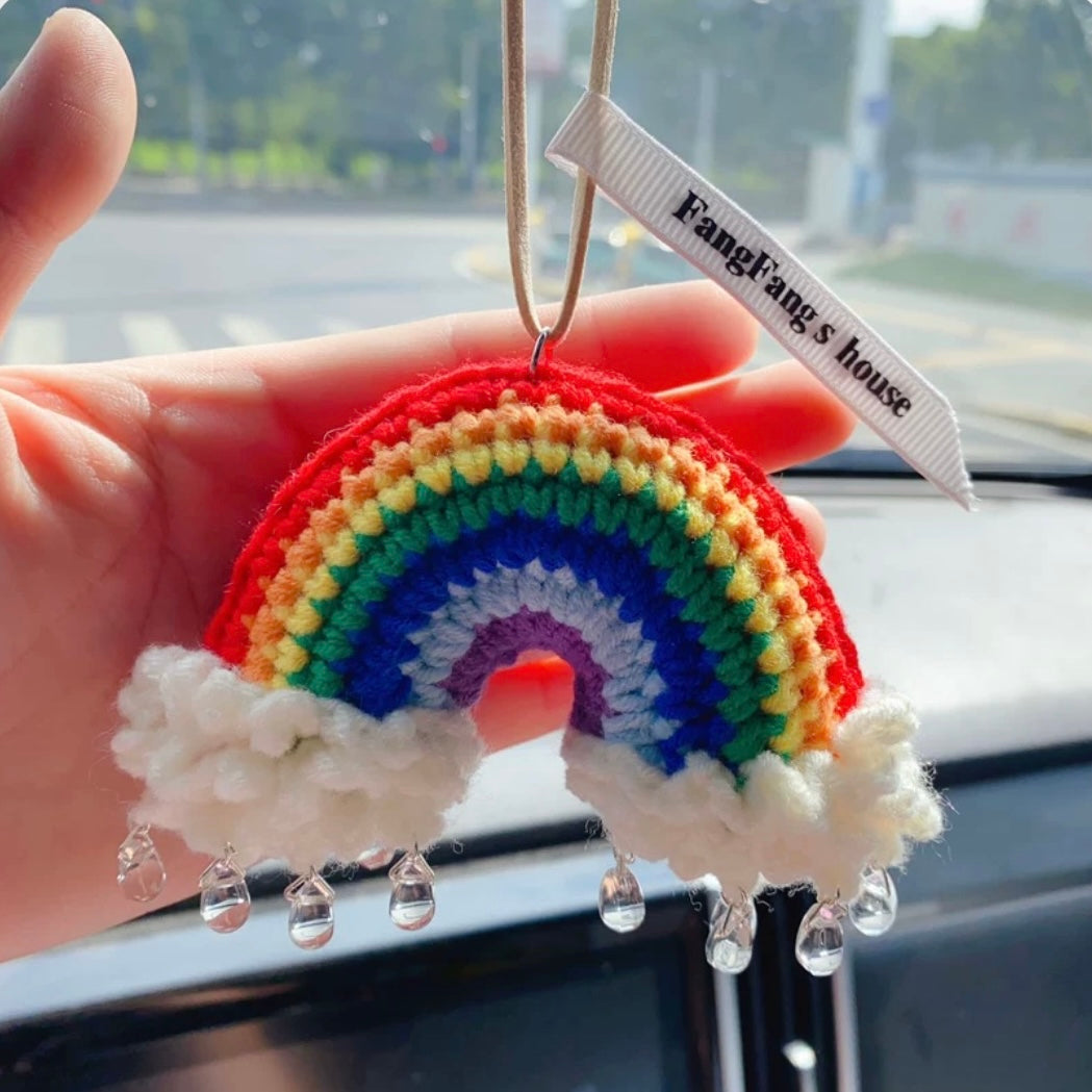 Crochet Handmade Knit Rainbow Car Mirror Hanging Pendant Charm – Carsoda