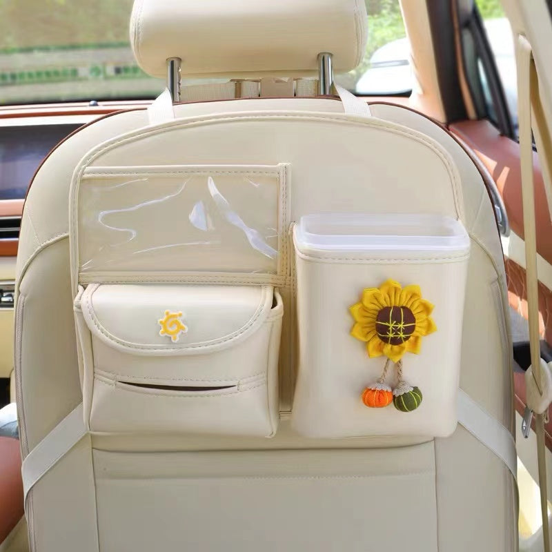 Cute Car Seat Back Organizer -Cell phone water bottle iPad Tissue Holder with sunflower