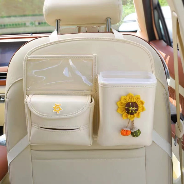 Cute Car Seat Back Organizer -Cell phone water bottle iPad Tissue Holder with sunflower