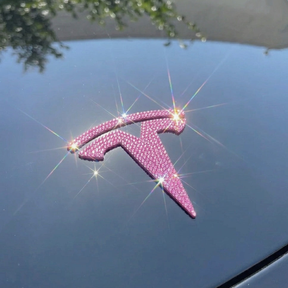 Pink Diamond Bling Tesla Emblem Overlays