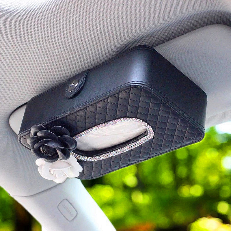 Car Sun Visor Organizer Tissue Box with Camellias - Carsoda - 1