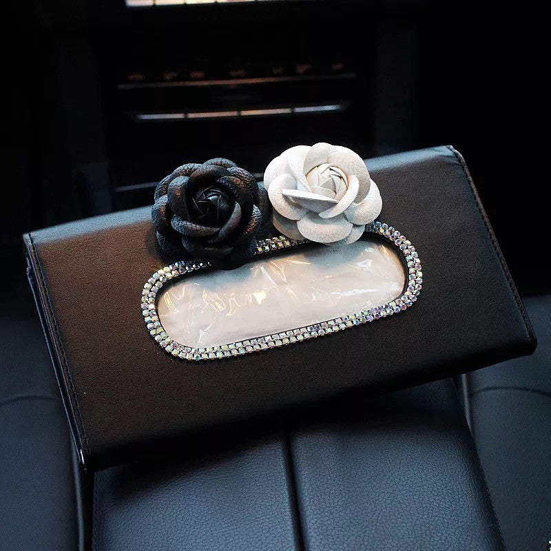Car Sun Visor Organizer Tissue Box with Camellias - Carsoda - 2
