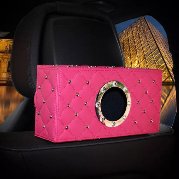 Hot Pink Car Seat Back Tissue Box with Bling Crystals - Carsoda
