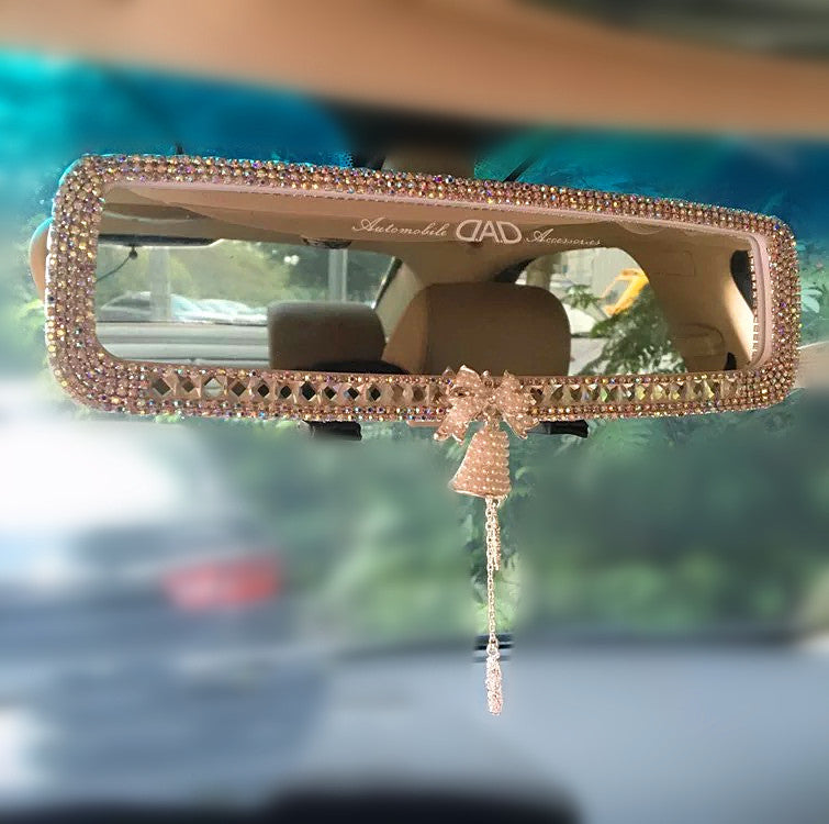 Bling Clip-on Chrome Rhinestone Car Rear View Mirror Cover - Bell