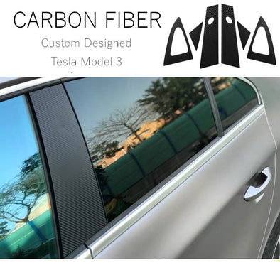 TESLA Model 3 Custom Designed Window Center Pillar Cover Trim Anti-Scratch Carbon Fiber Stickers (6 Pcs)