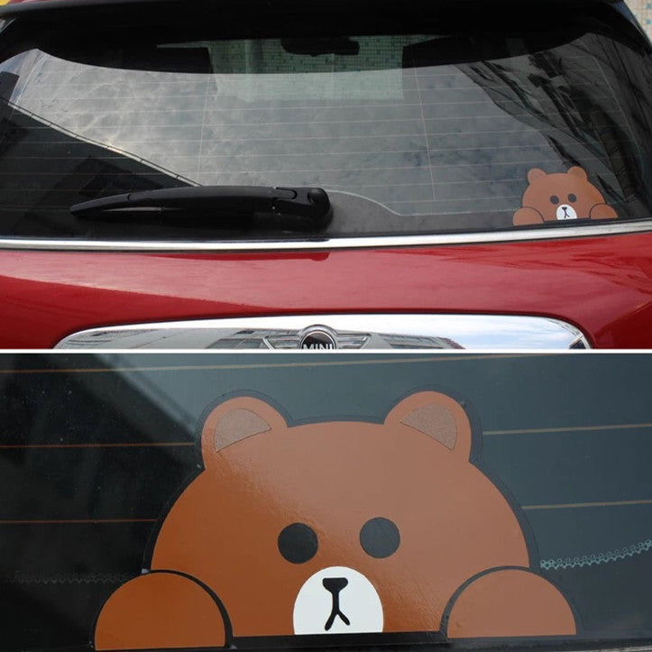 Mini Cooper Decal Peeking Cartoon Brown Bear Yellow Duck Rabbit Cute S