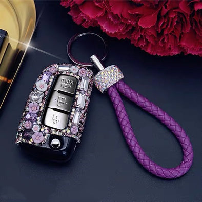 Nissan Bling Car Key Holder with Rhinestones and flowers - Pink/Purple