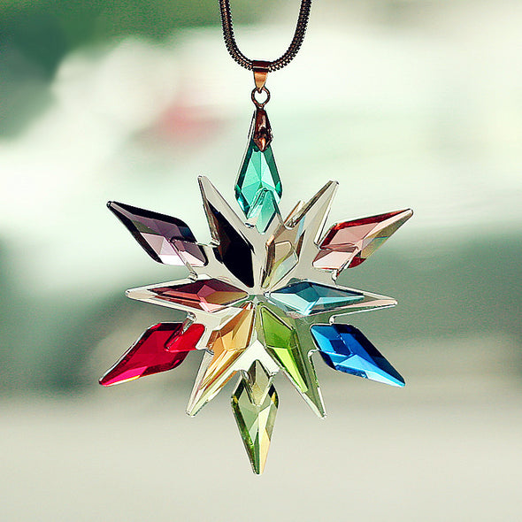 Hanging Car Charm Ornaments-Rhinestone Bling Snowflake Mirror Pendant - Carsoda