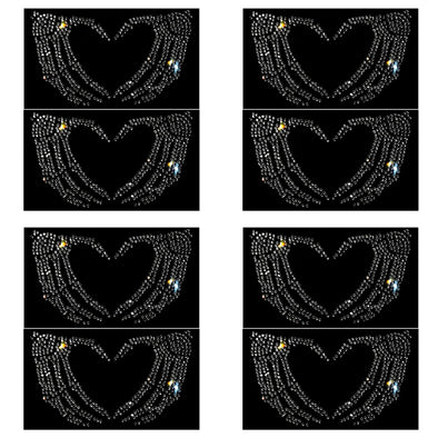 8 Pack Silver Bling Skull Hand Love Sign 4'' Width Bedazzled Rhinestones Iron On Hotfix Transfer DIY Decal Emblem Patch Applique