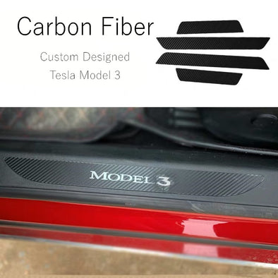 TESLA Model 3 Custom Designed Door Sill Protection Cover Anti-Scratch Carbon Fiber Stickers (4 Pcs)