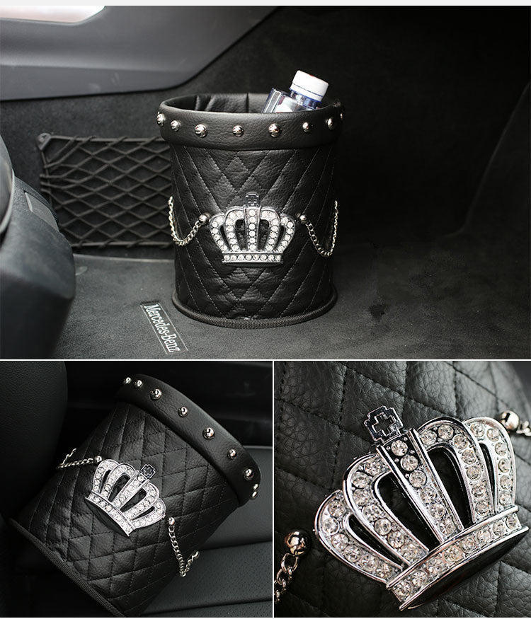 Black Crown Leather Rhinestone Trash Can