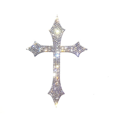 Silver Bling Cross Car Decal, Waterproof Sparkling Rhinestone Christian Faith Religious Sticker 5'' Height