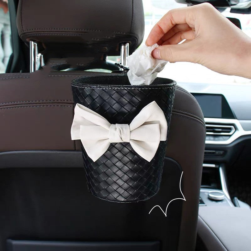 Braided Leather Water resistant Car Trash Can