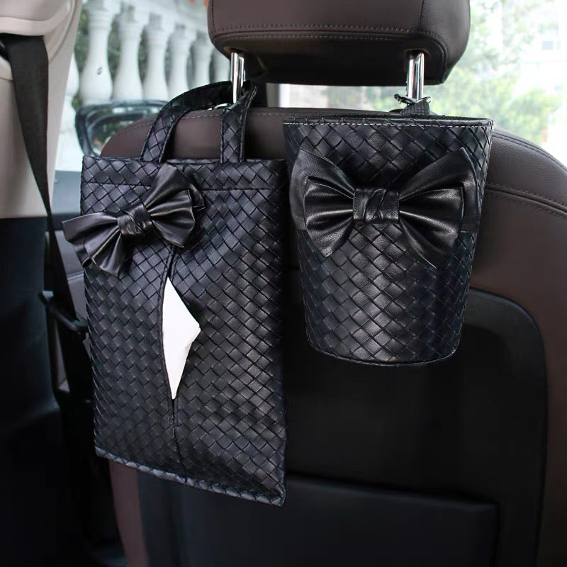 Braided Leather Water resistant Car Trash Can