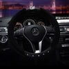 Black Leather and Sherpa Fur Wool Steering wheel cover with Bling Swan -  Great for winter