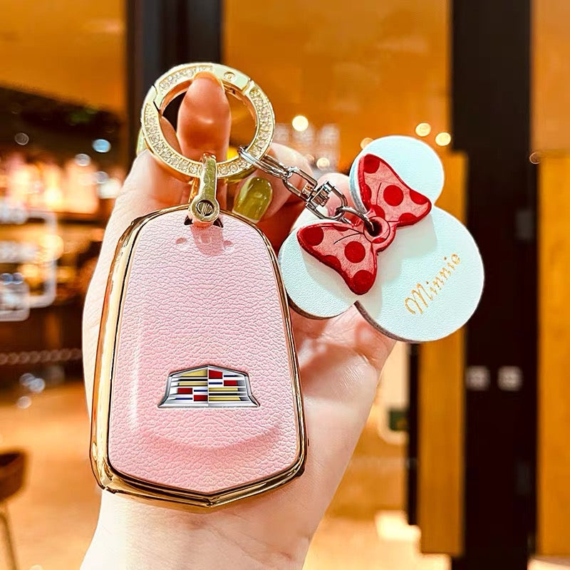 Cadillac Leather Car Key Fob Holder Cover