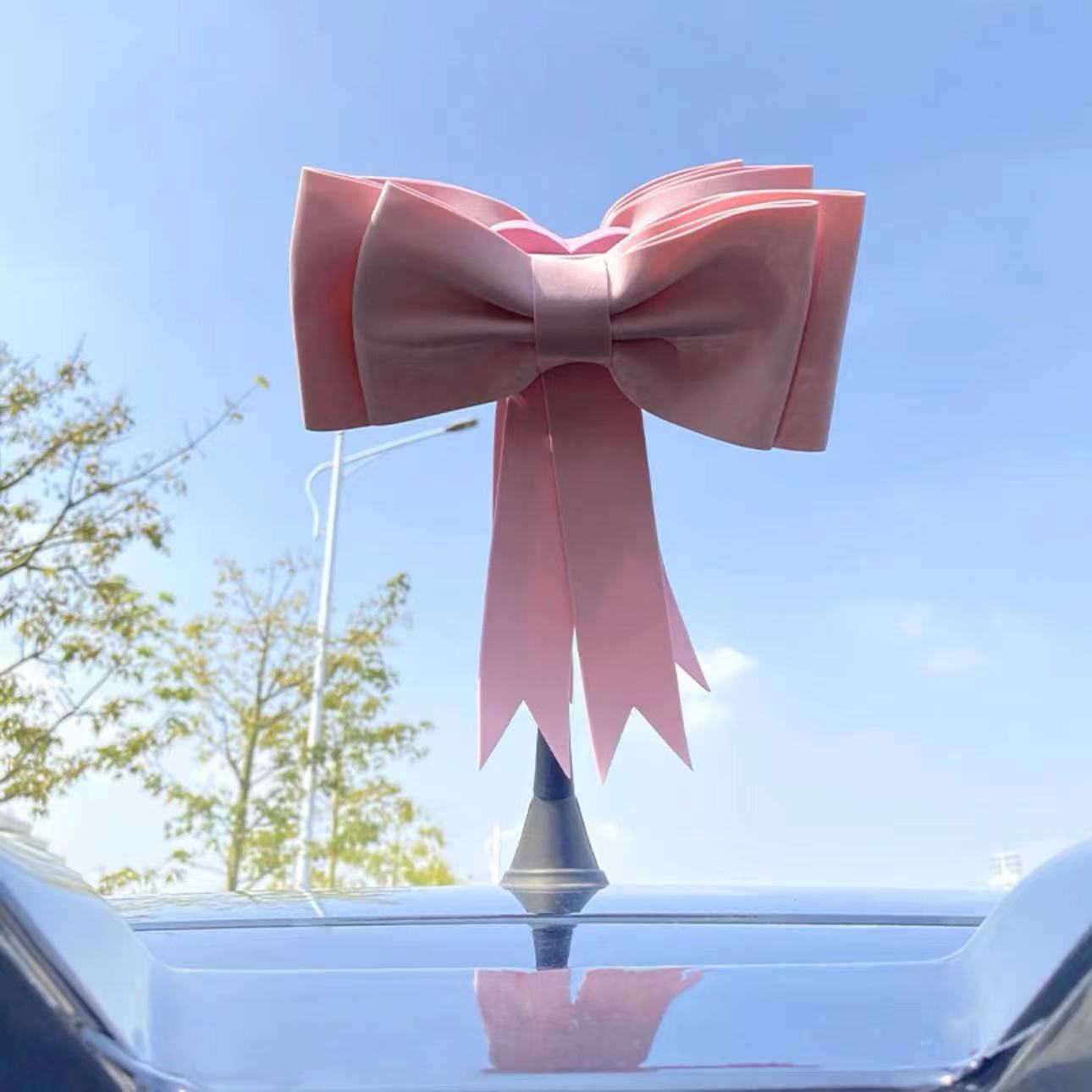Cute Pink Bow Flower Car Antenna Topper Decoration – Carsoda