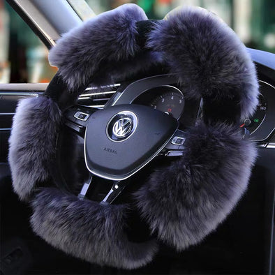 D-Shaped Fluffy fur Sherpa Steering wheel cover for Winter
