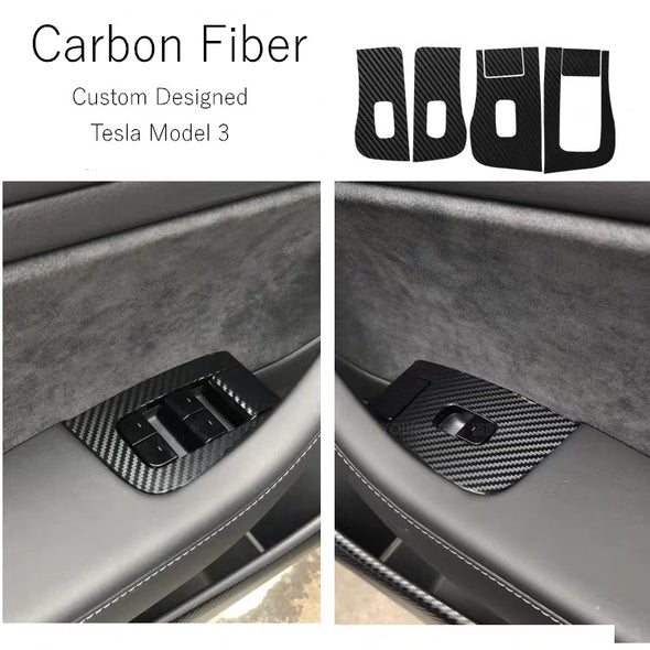 TESLA Model 3 Carbon Fiber Door Elevator Window Button Panel Stickers (4 Pcs)
