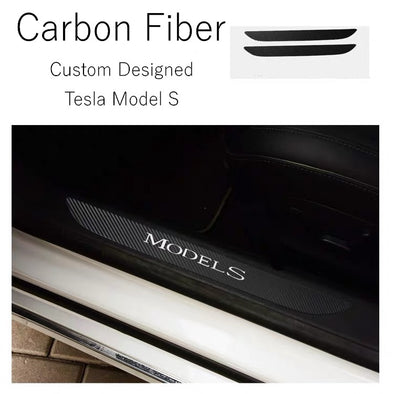 TESLA Model S Custom Designed Door Sill Protection Cover Anti-Scratch Carbon Fiber Stickers (2 Pcs)