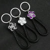 Braided Leather with Bling Camellia Flower Key Chain Keychain