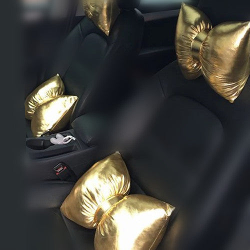 Chrome Golden Bow Car Seat Headrest Pillow