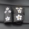 Black Leather Hand Brake & Gear Shift Cover 2-pieces-Set with Daisy - Carsoda - 3