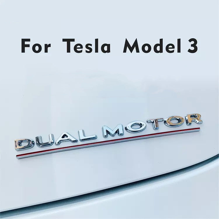 Dual Motor Logo Emblem Badge Sticker Chrome Letters For Tesla Model 3