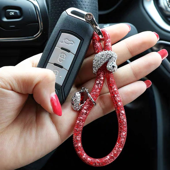 Bling Crystal Car Key Chain Keychain with Swan and Rhinestones
