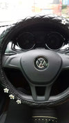 Black Leather Steering wheel cover with Daisy