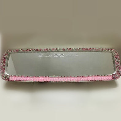 Bling Clip-on Chrome Car Rear View Mirror Cover with Baby Pink Rhinestones