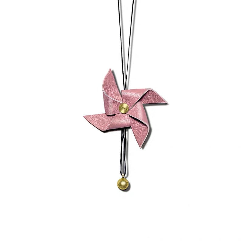 Car Mirror Charm- Genuine Leather Handmade Windmill Rearview Ornament