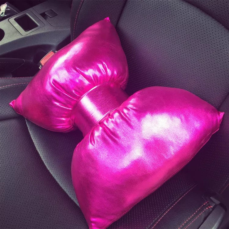 Chrome Hot Pink Bow Car Seat Headrest Pillow Carsoda