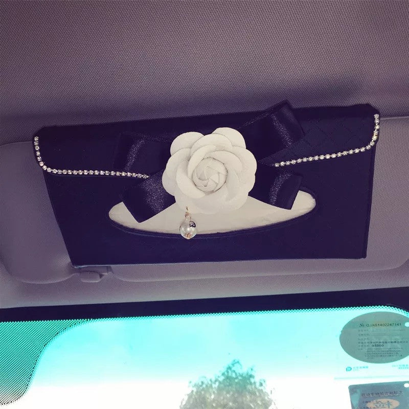 Car Sun Visor Organizer Tissue Holder with Camellia - Carsoda - 1