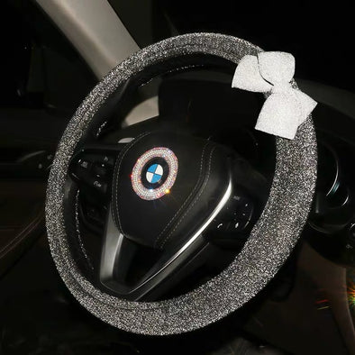 Glitter Sparkly Steering wheel cover with Bow-- Pink, Purple, Gray, Blue or Red