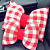 Bow Shaped Car Seat Headrest Pillow - Red and White Plaid Check - Carsoda - 2